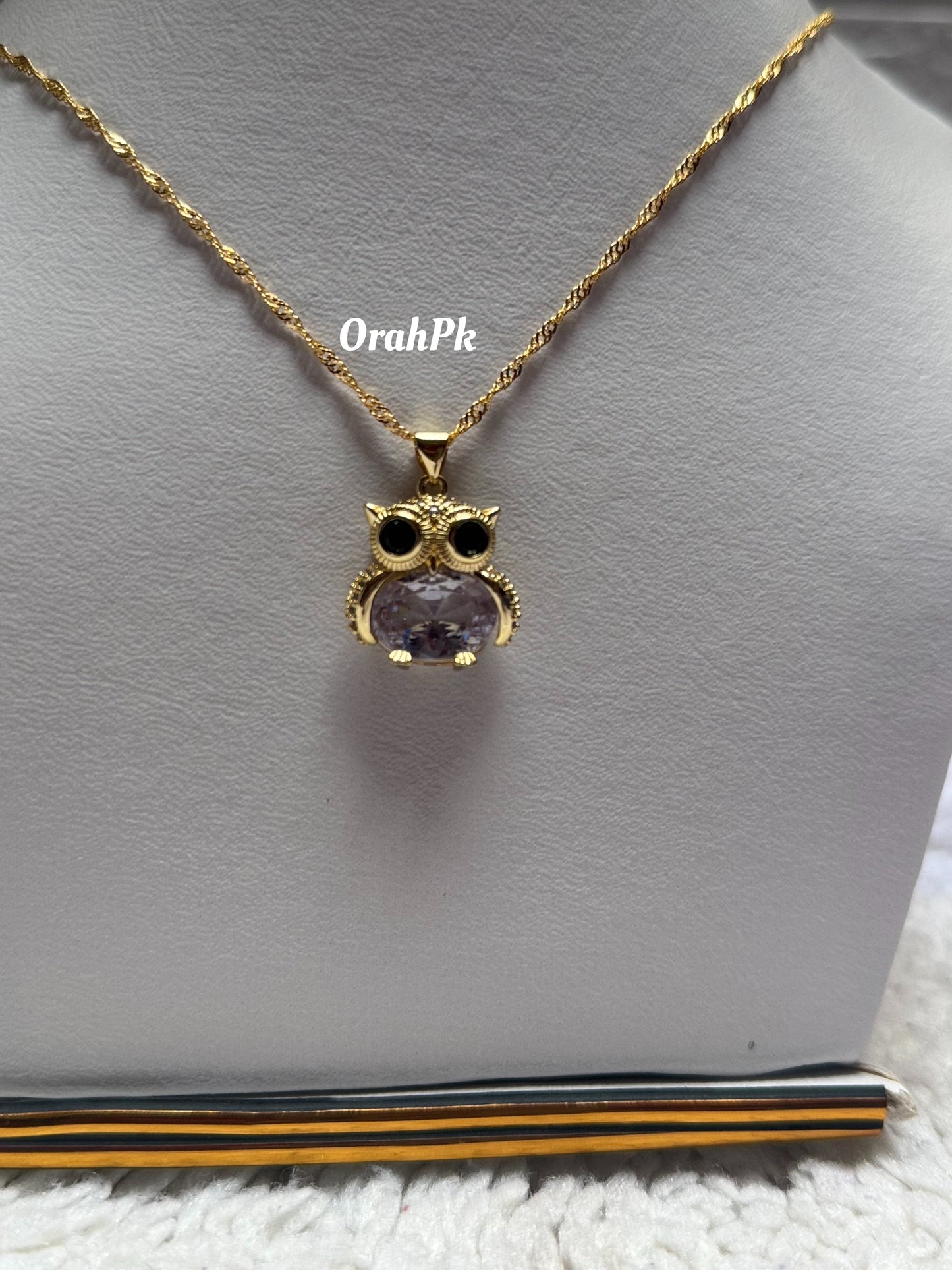Owl with crystal Pendant-Stainless Steel